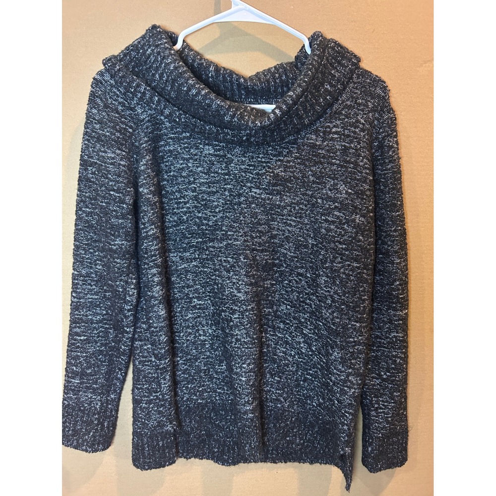 Calvin Klein Cowl Neck Sweater Womens Small Black White Marled Wool Blend‎